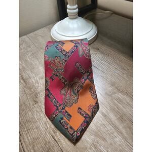 Fendi Italy Silk Tie Paisley Geometric Multicolor Pattern Designer Necktie